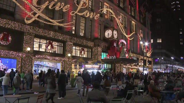 The exterior of Macy's Herald Square, decorated for the holiday season 